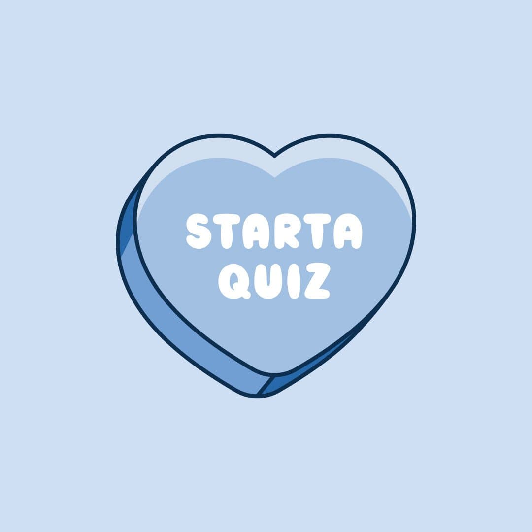 illustration hjärta med text "starta quiz"
