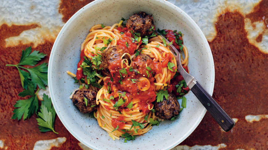 Pasta med auberginebollar