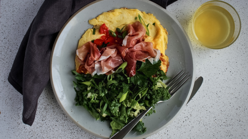 Omelett med lufttorkad skinka
