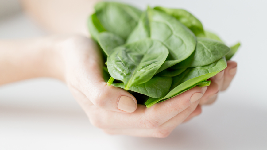 Vid låg zinknivå kan det vara nödvändigt att förändra kosthållningen och/eller ta zink som kosttillskott. Bland annat spenat är rikt på zink. Foto: Shutterstock